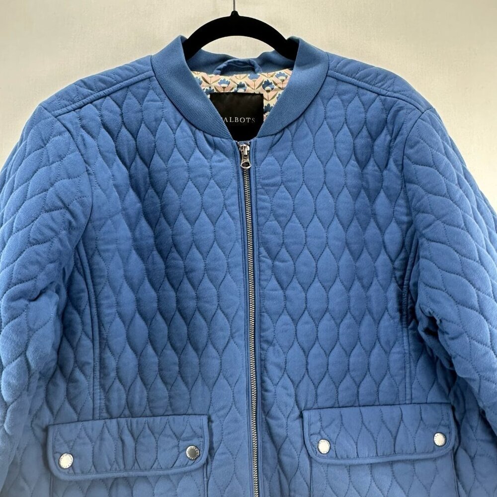 Talbots Quilted Bomber Jacket Womens XL Full Zip Pattern Lined Snap Pockets Blue - Picture 7 of 12